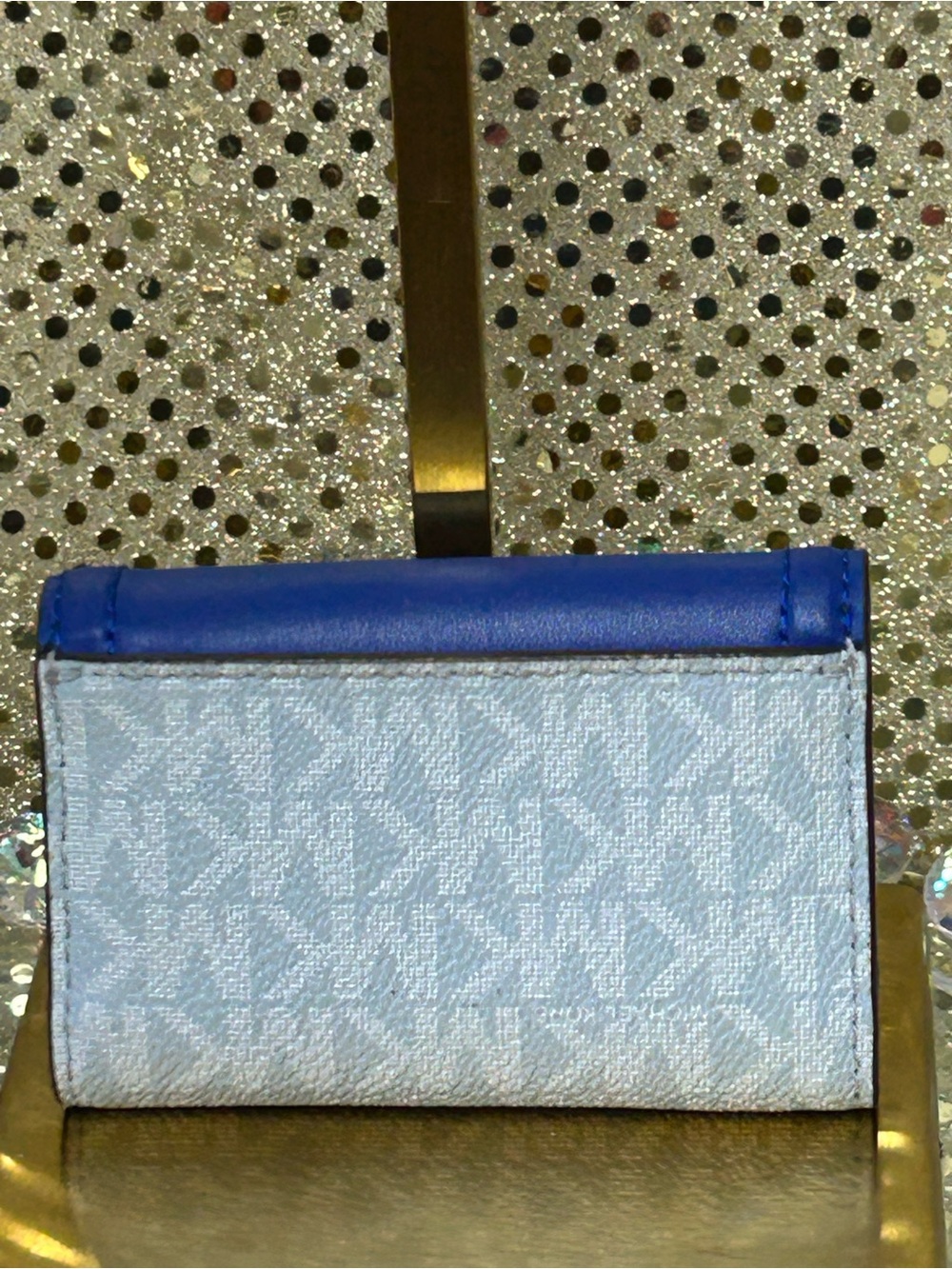 Michael Kors Royal Blue Leather and Light Blue Monogram Key Holder Card Case - Picture 3 of 14